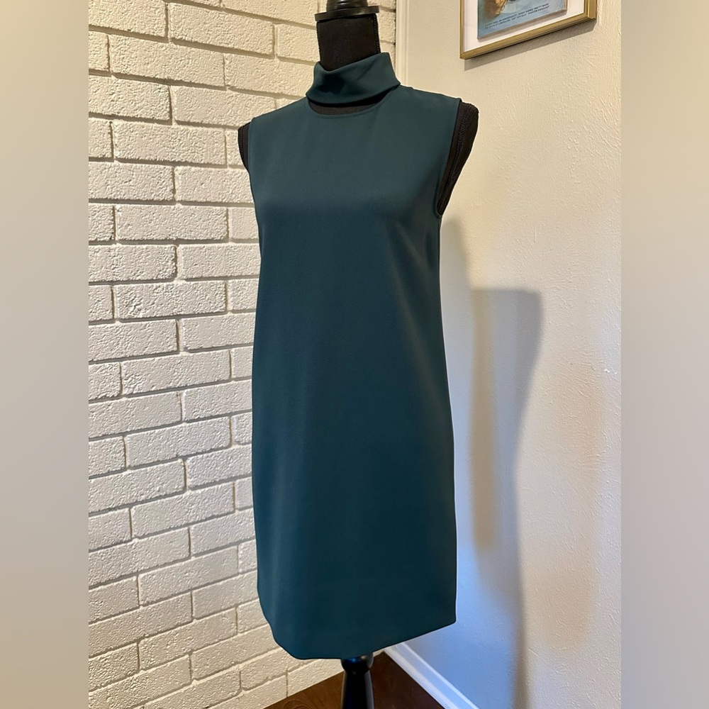 Theory Slit Collar Dress Size 0 Dark Billiard Green